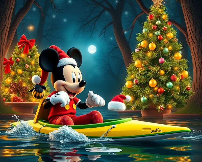 mickey mouse, christmas tree, bee, kayak, turtle